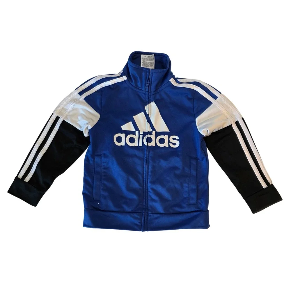 Adidas Boys Blue White Black Colorblock Full Zip Track Jacket Size 3T